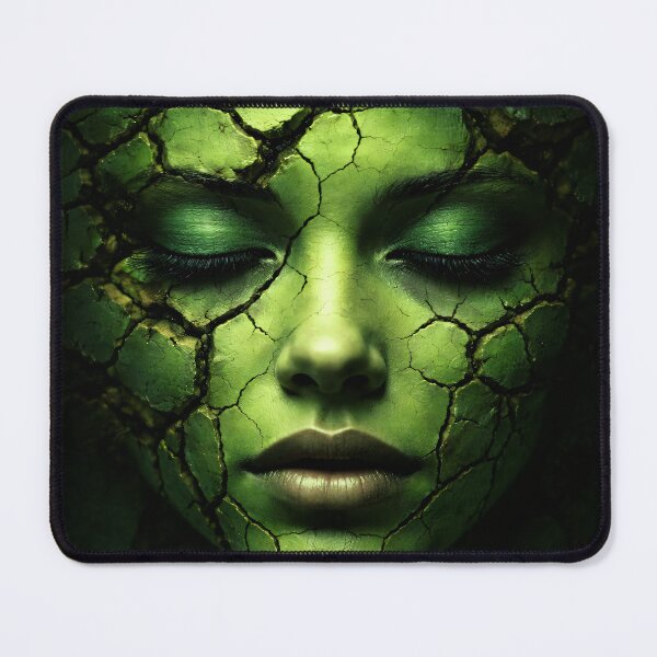 Item preview, Green Earth Goddess Face – Cracked Stone Skin Nature Spirit Fantasy Portrait designed and sold by Kaleidoscope Print.
