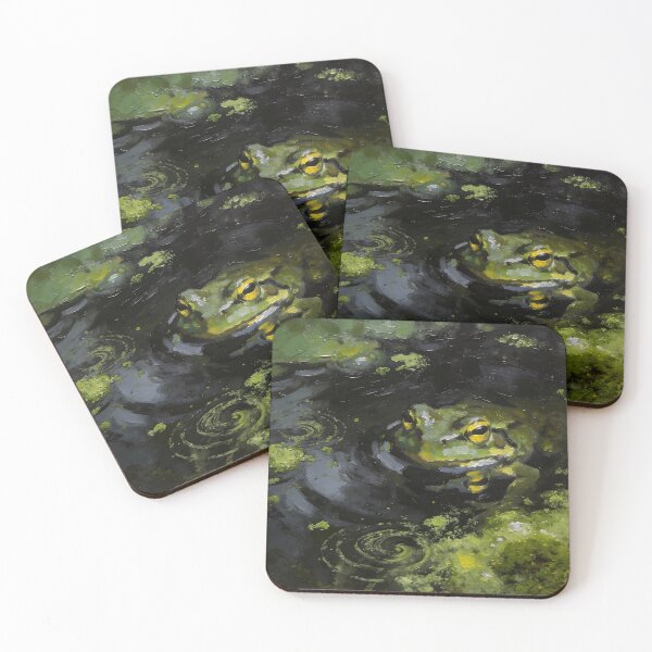 Item preview, Green Pond Frog Oil Painting – Moody Nature Wildlife Art designed and sold by cr6zym1nd.