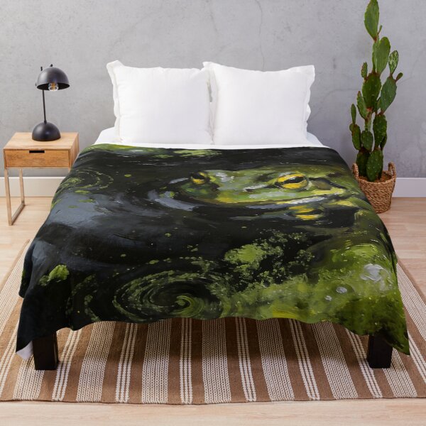 Item preview, Green Pond Frog Oil Painting – Moody Nature Wildlife Art designed and sold by cr6zym1nd.