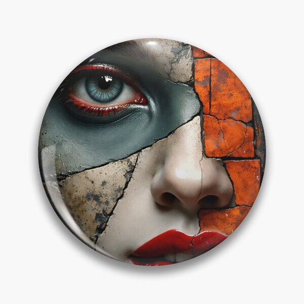Item preview, Cracked Face Mosaic Portrait – Surreal Urban Art with Red Lips & Blue Eye designed and sold by Kaleidoscope Print.