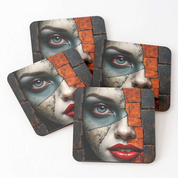 Item preview, Cracked Face Mosaic Portrait – Surreal Urban Art with Red Lips & Blue Eye designed and sold by Kaleidoscope Print.