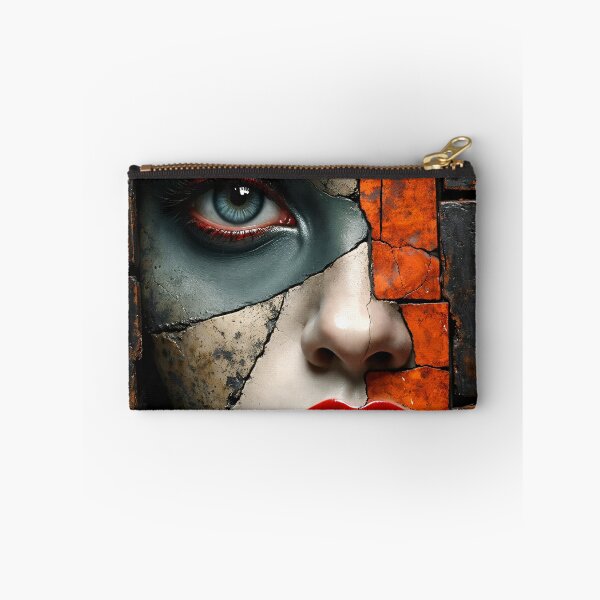 Item preview, Cracked Face Mosaic Portrait – Surreal Urban Art with Red Lips & Blue Eye designed and sold by Kaleidoscope Print.