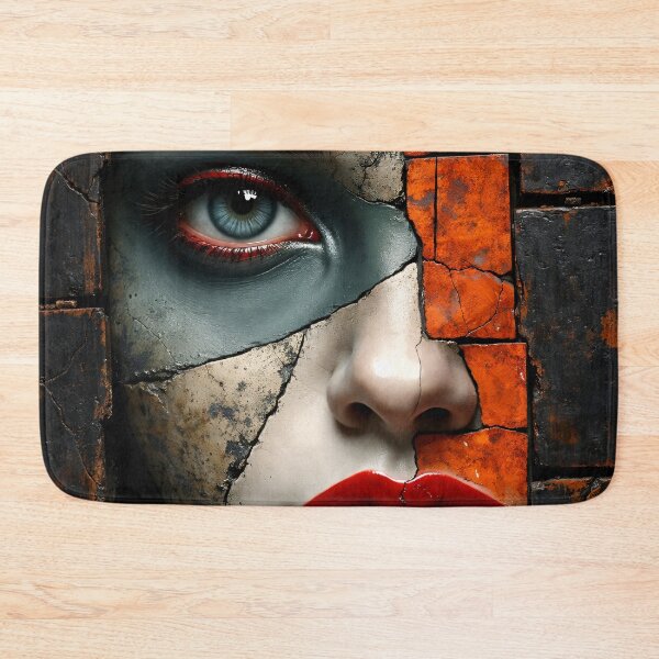 Item preview, Cracked Face Mosaic Portrait – Surreal Urban Art with Red Lips & Blue Eye designed and sold by Kaleidoscope Print.