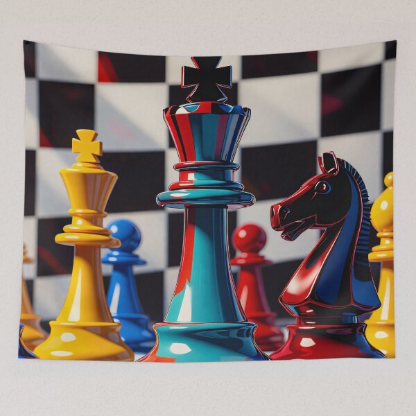 Item preview, Colorful Chess Pieces 3D – Glossy King & Knight Strategy Game Pop Art designed and sold by Kaleidoscope Print.