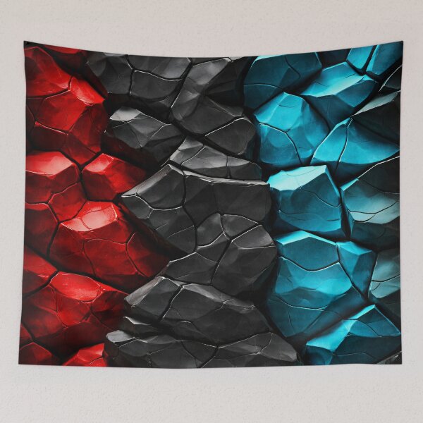 Item preview, Red Black Blue Cracked Stone Texture – Abstract Rock Wall Geometric Pattern designed and sold by Kaleidoscope Print.