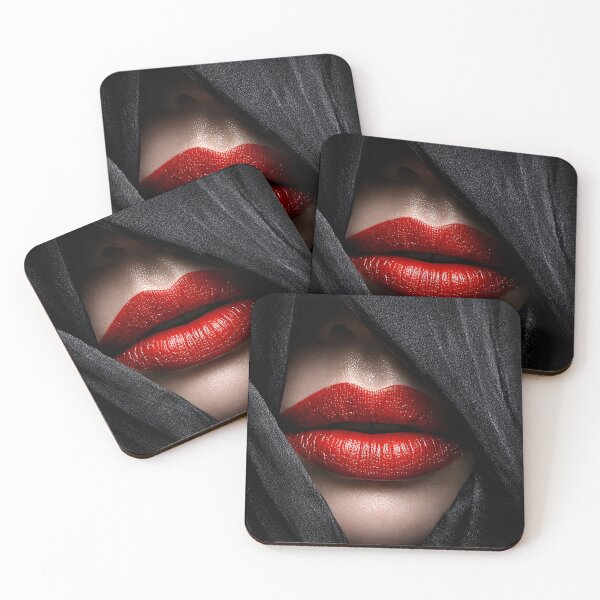Item preview, Red Lips Close-Up – Dark Glamour Beauty Portrait with Black Fabric Shadows designed and sold by Kaleidoscope Print.