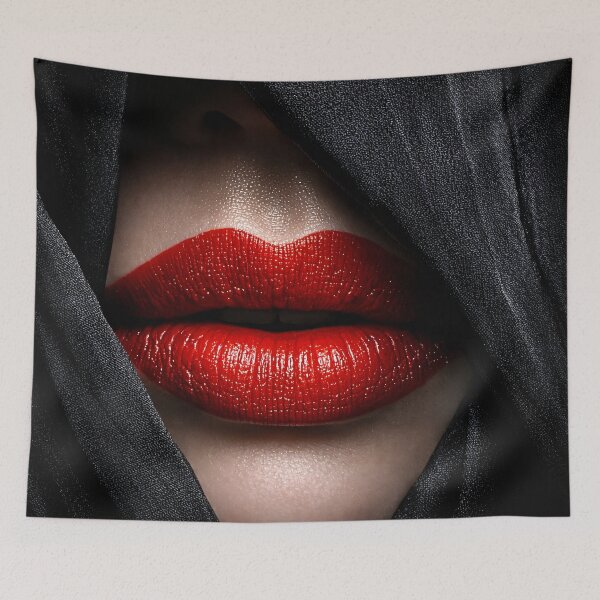 Item preview, Red Lips Close-Up – Dark Glamour Beauty Portrait with Black Fabric Shadows designed and sold by Kaleidoscope Print.