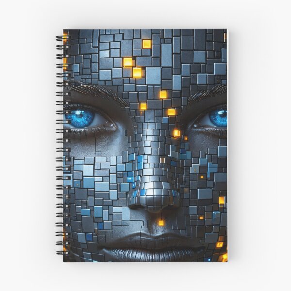 Item preview, Cyberpunk AI Face Portrait – Blue Eyes Tech Mosaic with Glowing Neon Pixels designed and sold by Kaleidoscope Print.
