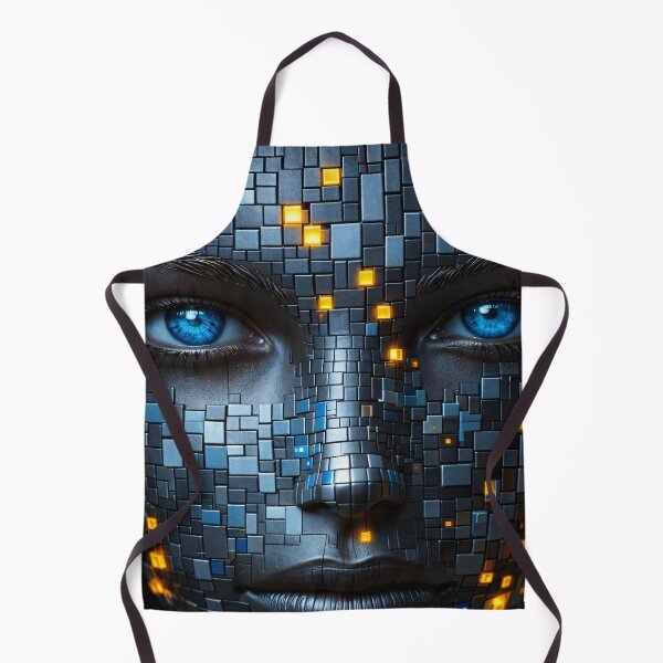 Item preview, Cyberpunk AI Face Portrait – Blue Eyes Tech Mosaic with Glowing Neon Pixels designed and sold by Kaleidoscope Print.