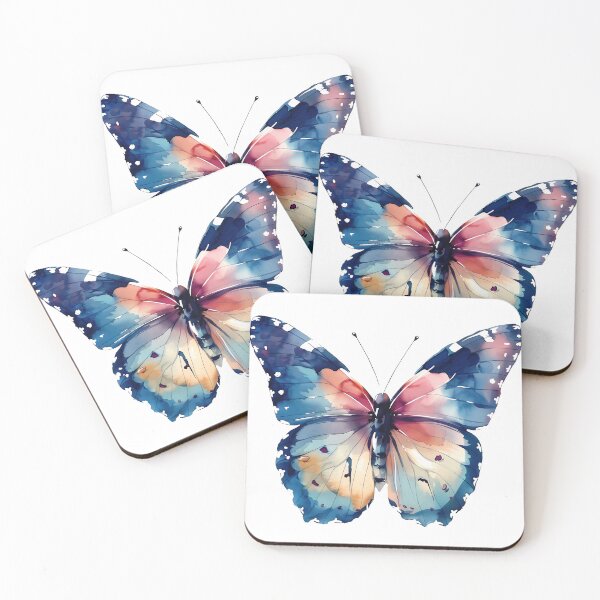 Item preview, Watercolor Butterfly Blue Peach Wings - Ethereal Fantasy Insect Art Print designed and sold by DesignArtist.ia.