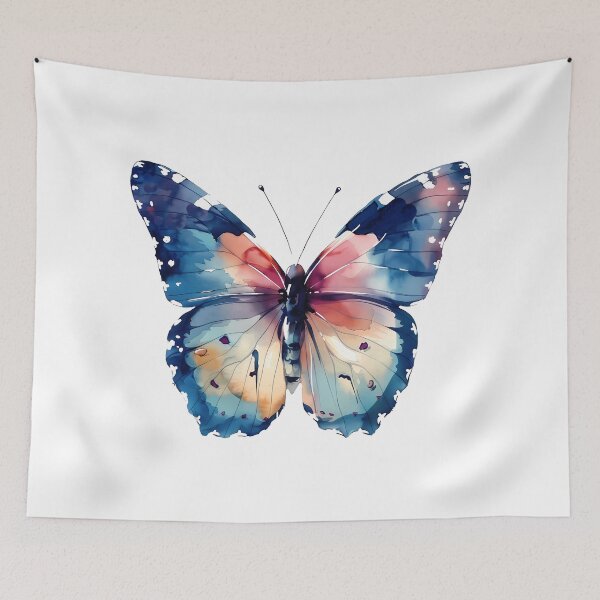 Item preview, Watercolor Butterfly Blue Peach Wings - Ethereal Fantasy Insect Art Print designed and sold by DesignArtist.ia.