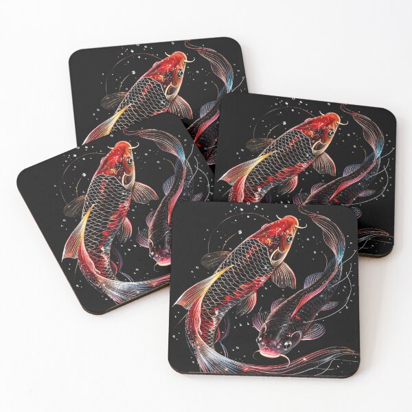 Item preview, Yin Yang Koi Fish – Red & Black Japanese Carp on Dark Water Aesthetic designed and sold by Kaleidoscope Print.