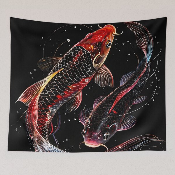 Item preview, Yin Yang Koi Fish – Red & Black Japanese Carp on Dark Water Aesthetic designed and sold by Kaleidoscope Print.