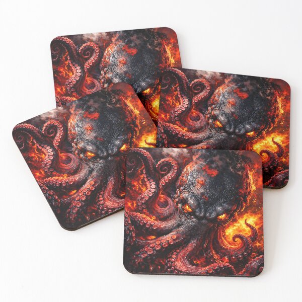 Item preview, Inferno Kraken – Fiery Demon Octopus with Glowing Eyes Dark Fantasy Art designed and sold by Kaleidoscope Print.