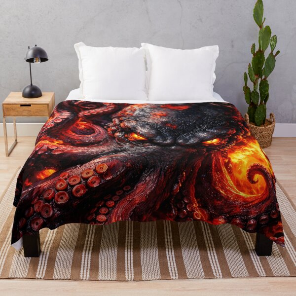 Item preview, Inferno Kraken – Fiery Demon Octopus with Glowing Eyes Dark Fantasy Art designed and sold by Kaleidoscope Print.