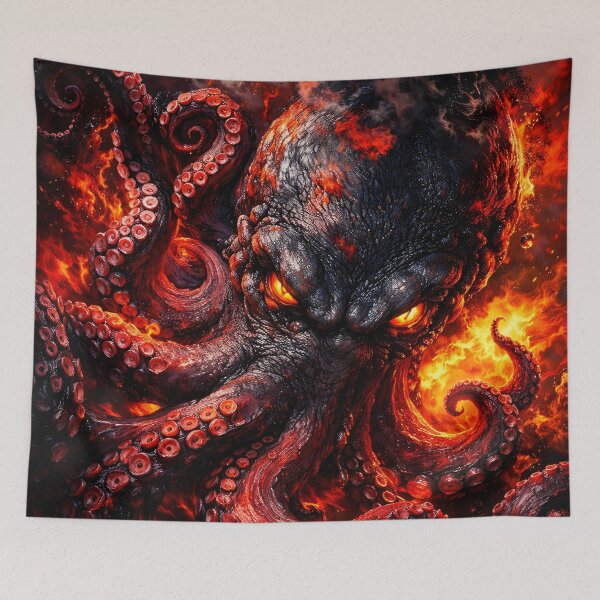 Item preview, Inferno Kraken – Fiery Demon Octopus with Glowing Eyes Dark Fantasy Art designed and sold by Kaleidoscope Print.