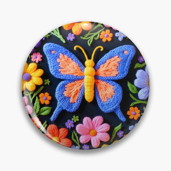 Item preview, Faux embroidery Butterfly with colorfull colors and dark background designed and sold by Creative Line Prints.