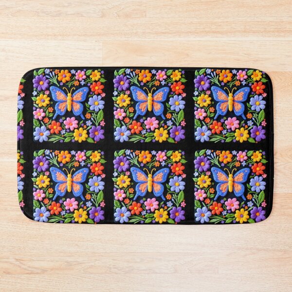 Item preview, Faux embroidery Butterfly with colorfull colors and dark background designed and sold by Creative Line Prints.