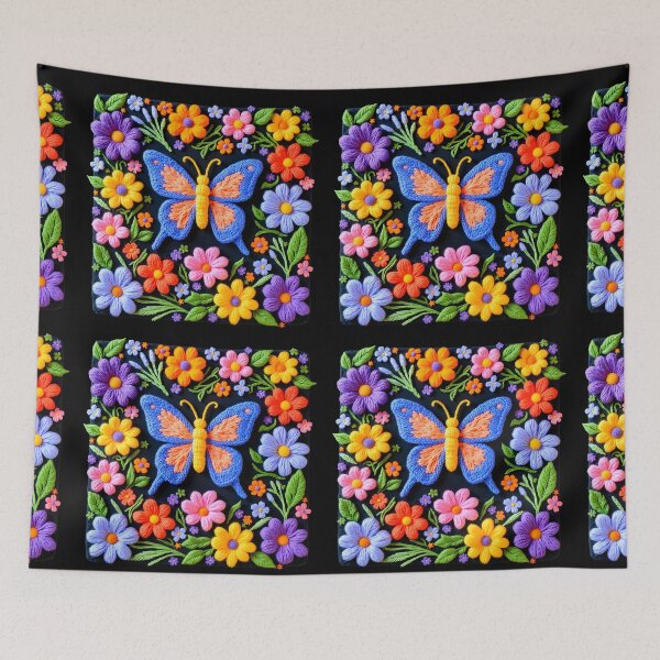 Item preview, Faux embroidery Butterfly with colorfull colors and dark background designed and sold by Creative Line Prints.