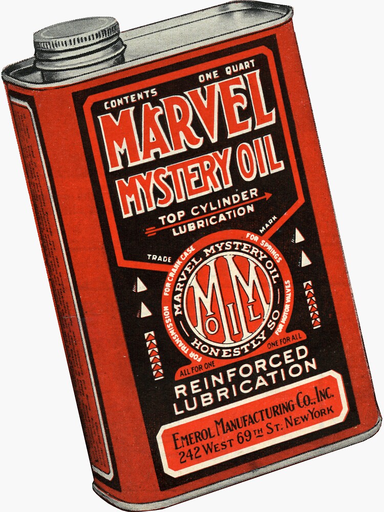 Mystery Oil! 1950s Fix-It-All. What a Marvel!  Sticker for Sale by taspaul