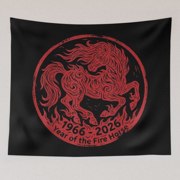 Item preview, Year of the Fire Horse 1966 2026 Chinese Zodiac Red Vintage Art designed and sold by Jone Cham.