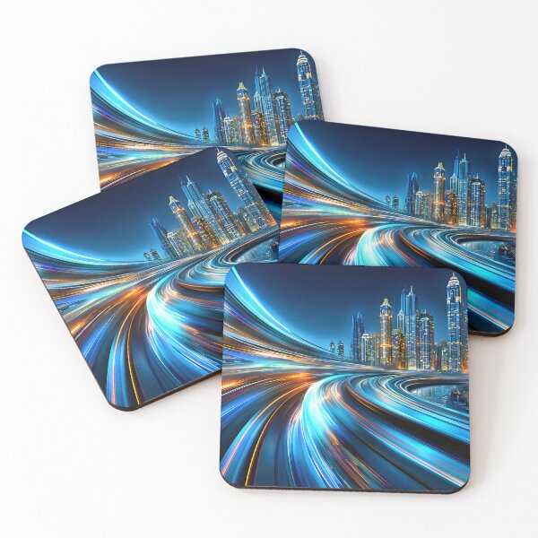 Item preview, Vibrant Night Cityscape with Flowing Neon Lights designed and sold by Artessie.