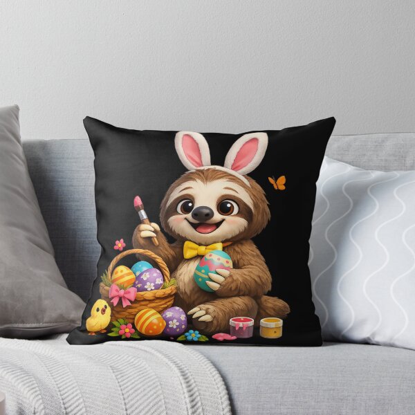 Item preview, Cute Easter Sloth Design – Adorable Cartoon Sloth with Bunny Ears and Colorful Eggs designed and sold by RolMerch.