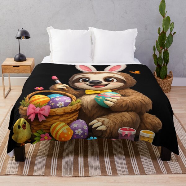 Item preview, Cute Easter Sloth Design – Adorable Cartoon Sloth with Bunny Ears and Colorful Eggs designed and sold by RolMerch.