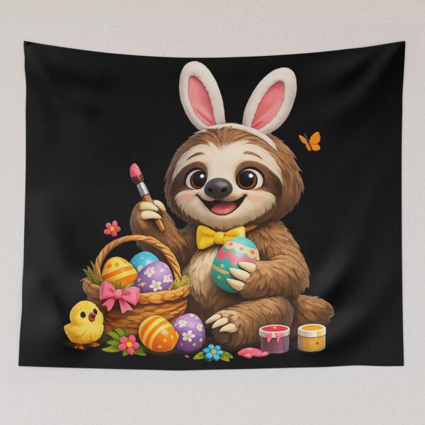 Item preview, Cute Easter Sloth Design – Adorable Cartoon Sloth with Bunny Ears and Colorful Eggs designed and sold by RolMerch.