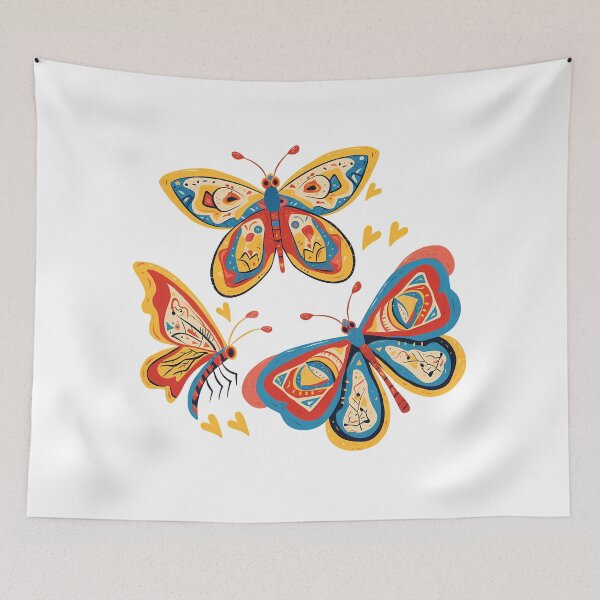 Item preview, Folk Art Colorful Butterflies Trio - Vibrant Whimsical Insect Print designed and sold by DesignArtist.ia.