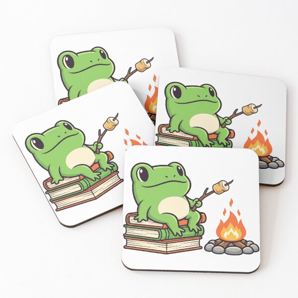 Item preview, Cozy Frog Reading Camp - Cute Froggy Toasting Marshmallows on Books Illustration designed and sold by Tw1nsAIArt.