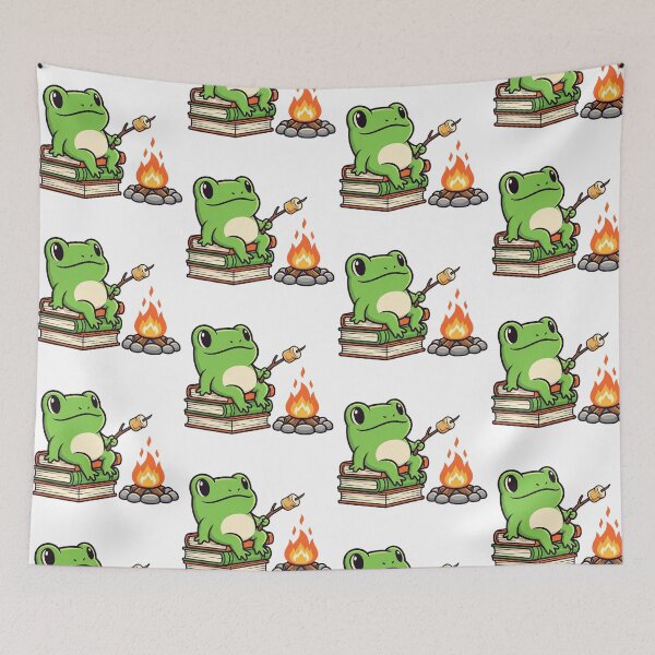 Item preview, Cozy Frog Reading Camp - Cute Froggy Toasting Marshmallows on Books Illustration designed and sold by Tw1nsAIArt.