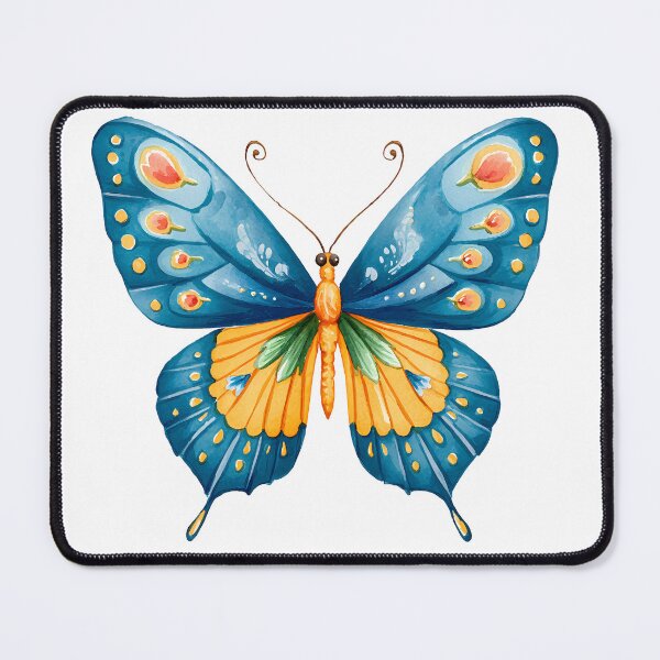 Item preview, Watercolor Blue Orange Butterfly - Soft Floral Fantasy Insect Art Print designed and sold by DesignArtist.ia.