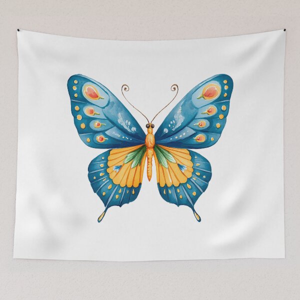 Item preview, Watercolor Blue Orange Butterfly - Soft Floral Fantasy Insect Art Print designed and sold by DesignArtist.ia.