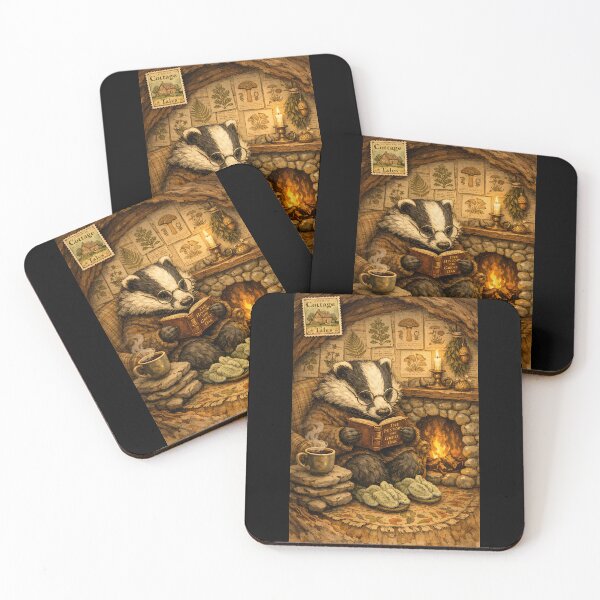 Item preview, The Badger’s Rainy-Day Library - Cottagecore Animals designed and sold by bapupa.