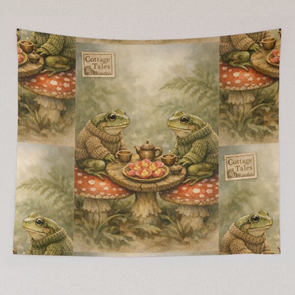 Item preview, The Mushroom-Stool Tea Party - Cottagecore Frog designed and sold by bapupa.
