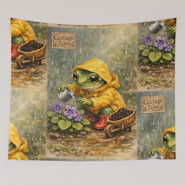 Item preview, The Rain-Gaiter Gardener - Cottagecore Frog designed and sold by bapupa.