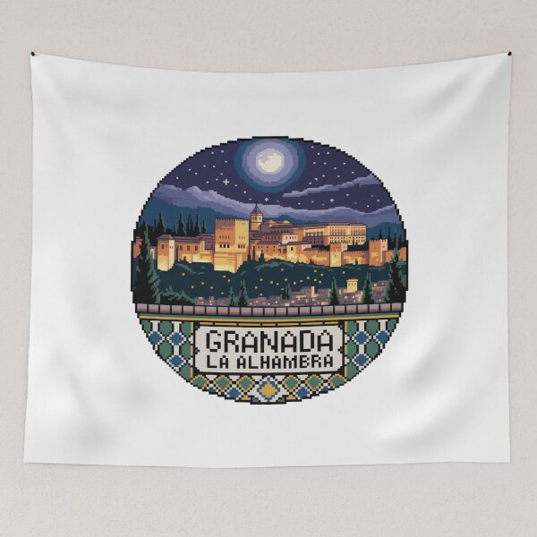 Item preview, Alhambra Granada Pixel Art: Full Moon Night Scene designed and sold by CircinusStore.