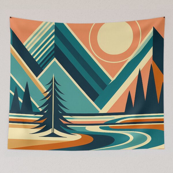 Item preview, Geometric Mountain Peaks at Sunset designed and sold by InkSmithery.