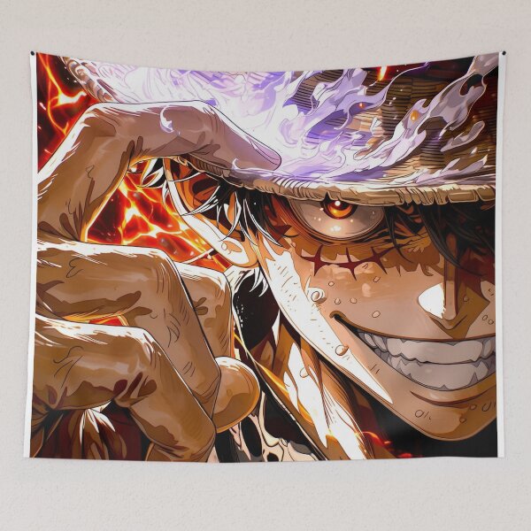 Item preview, Fiery Straw Hat Pirate – Anime Flame Warrior Aesthetic Poster   designed and sold by Dyan4.
