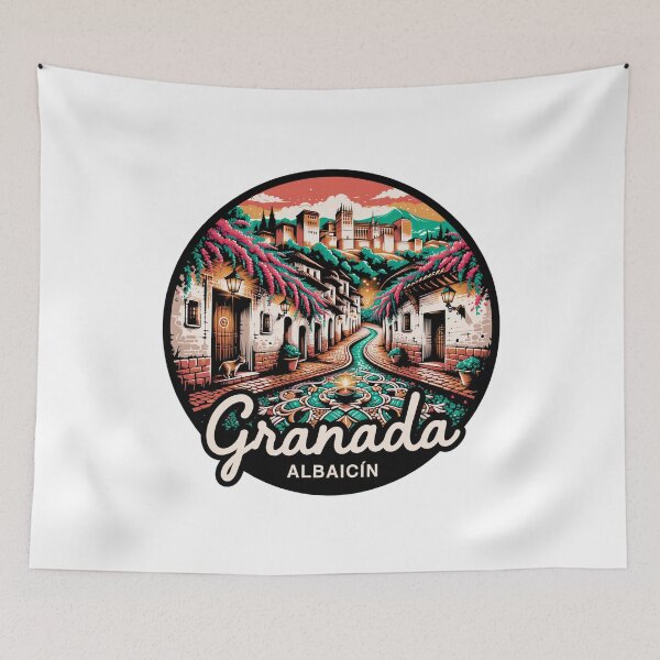 Item preview, Granada Albaicín Street Scene: Colorful Andalusian Illustration designed and sold by CircinusStore.