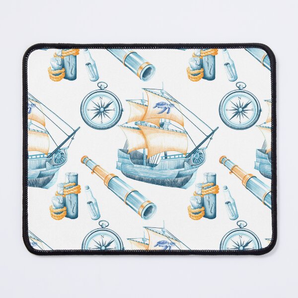 Item preview, Vintage Nautical Pirate Adventure - Teal and Amber Ship Pattern designed and sold by poonzapoon.