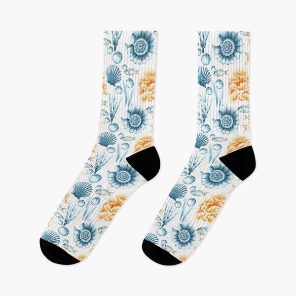 Item preview, Vintage Nautical Pattern - Blue Shells & Golden Fish Under the Sea designed and sold by poonzapoon.