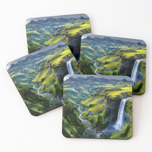 Item preview, Breathtaking Icelandic Waterfall Amidst Green Landscapes designed and sold by Artessie.