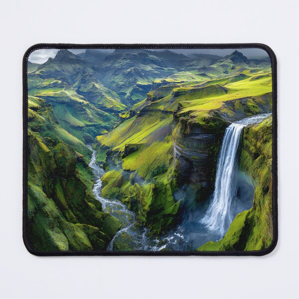 Item preview, Breathtaking Icelandic Waterfall Amidst Green Landscapes designed and sold by Artessie.