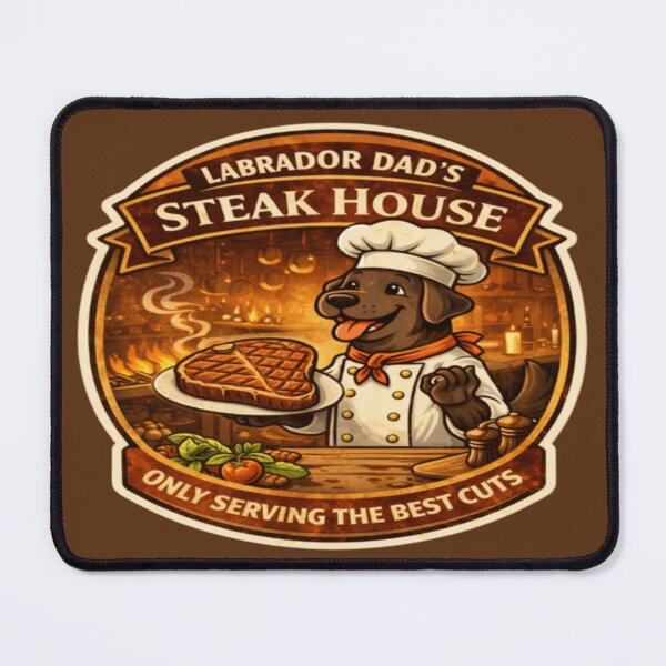 Item preview, Labrador Dad's Steak House | Chocolate Lab Chef Vintage Badge | Funny Dog Steak Lover Gift designed and sold by PawPrintCustom.