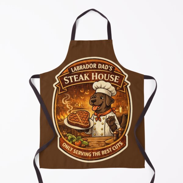 Item preview, Labrador Dad's Steak House | Chocolate Lab Chef Vintage Badge | Funny Dog Steak Lover Gift designed and sold by PawPrintCustom.