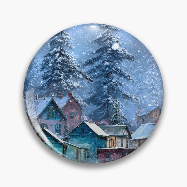 Item preview, Colorful Winter Village Surrounded by Snowy Pines designed and sold by Artessie.