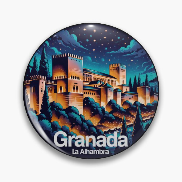 Artikelvorschau, Nachtszene der Alhambra in Granada: Lebendige andalusische Illustration entworfen und verkauft von CircinusStore.