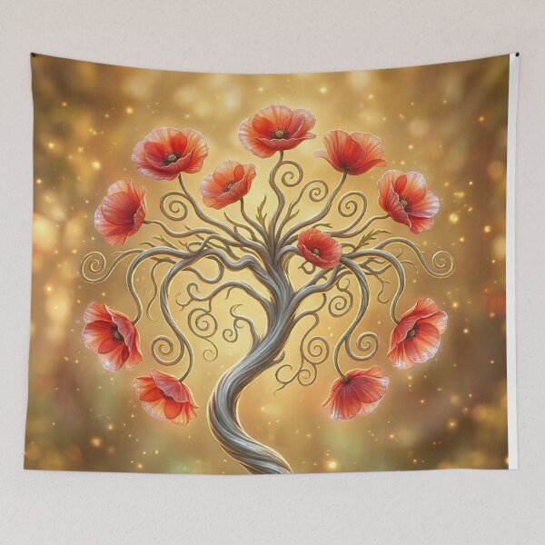 Item preview, Poppy Coral Tree – Golden Fantasy Blossom Art designed and sold by Herzbaumatelier.